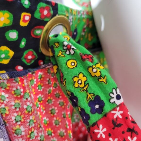 Vintage 70s Patchwork Wrap Pinafore Peekaboo Open Back Dress, size S/M - Picture 11 of 11